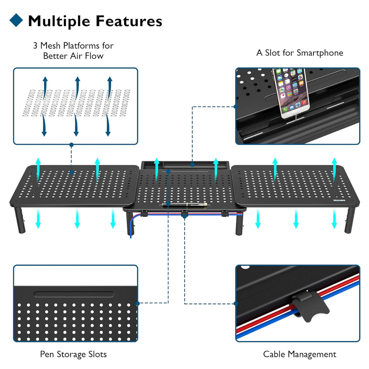 Bontec Dual Monitor Stand Riser 103cm Adjustable Desktop Drawer Organiser Greenlane Gear