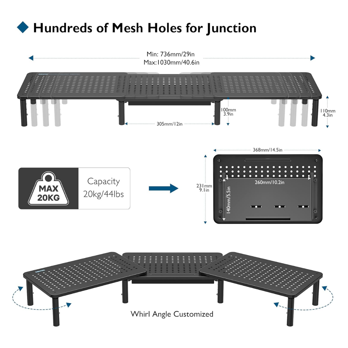 Bontec Dual Monitor Stand Riser 103cm Adjustable Desktop Drawer Organiser Greenlane Gear