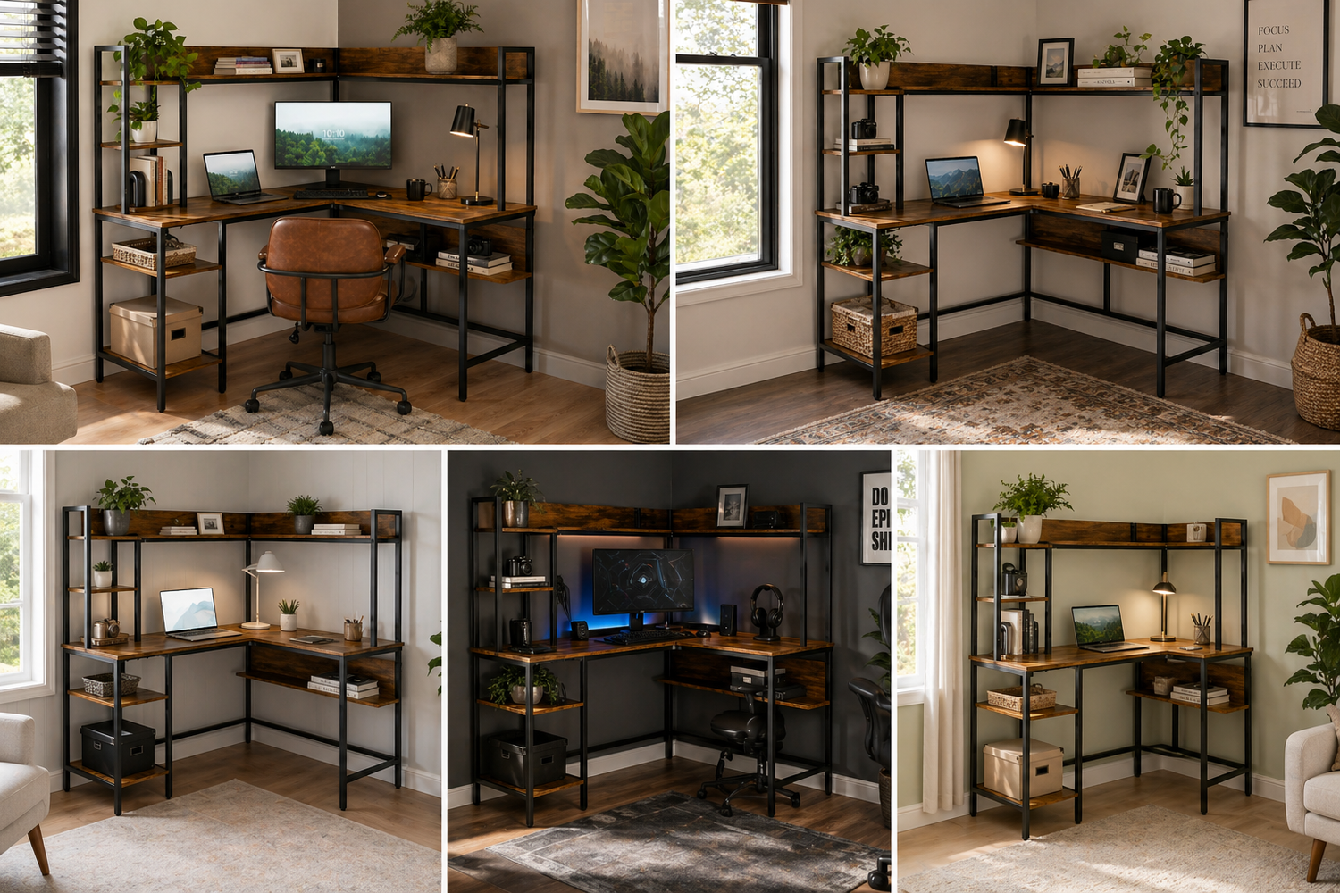 Anchor L-Shaped Wood Corner Desk 150cm Home Office Workstation with Shelves