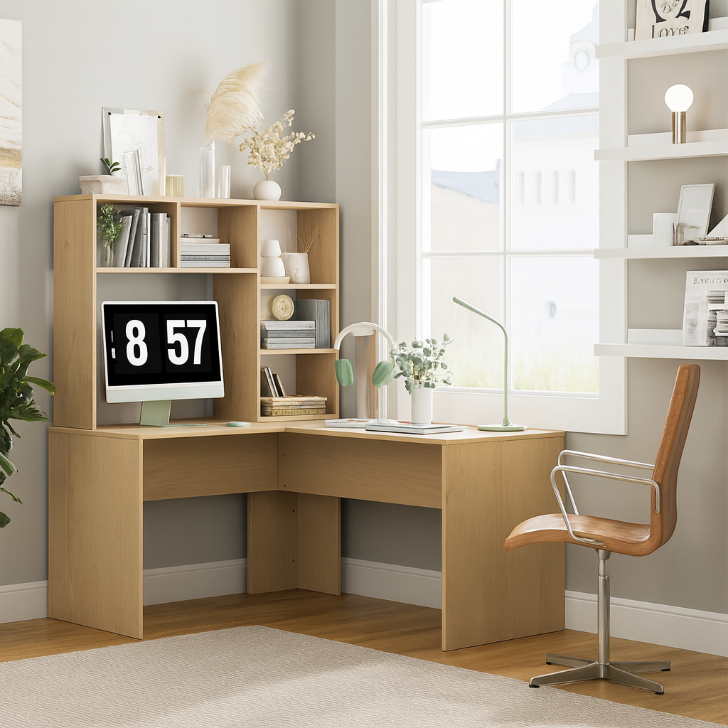 Anchor Wooden L-Shaped Computer Workstation Desk with Storage Shelves Greenlane Gear