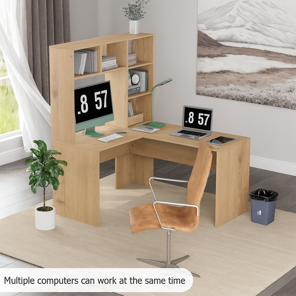 Anchor Wooden L-Shaped Computer Workstation Desk with Storage Shelves Greenlane Gear