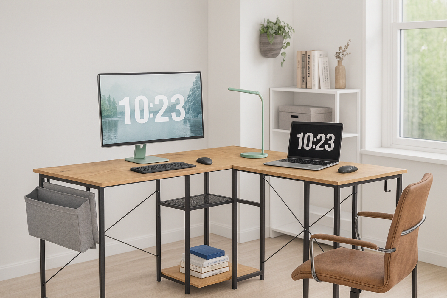 Anchor L-Shaped Table Office Desk for Study Home with Shelves Greenlane Gear