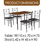 Anchor MDF 5Pc 110x70cm Wood & Metal Dining Table & Padded Chair Diner Set Greenlane Gear
