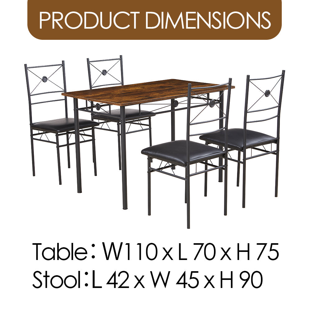 Anchor MDF 5Pc 110x70cm Wood & Metal Dining Table & Padded Chair Diner Set Greenlane Gear