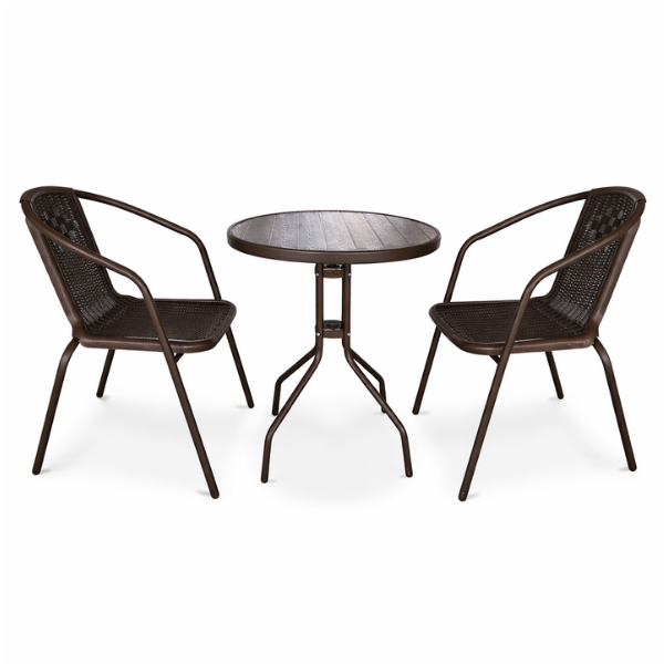 Anchor Rattan Patio Bistro Set for 2 Table and Chairs Rust-Resistant Steel