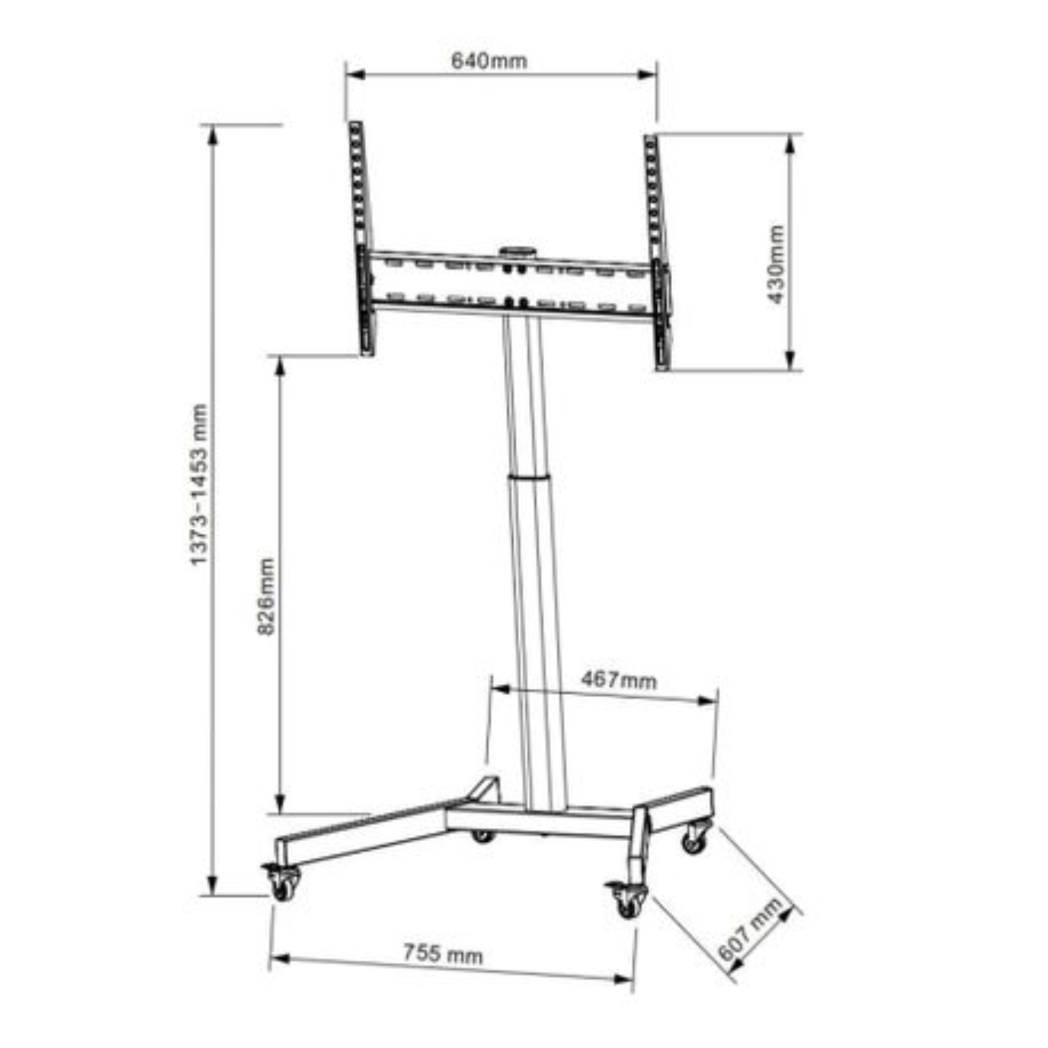 Anchor Portable Mobile 65 TV Wheel Trolley Floor Standing Cart Adjustable