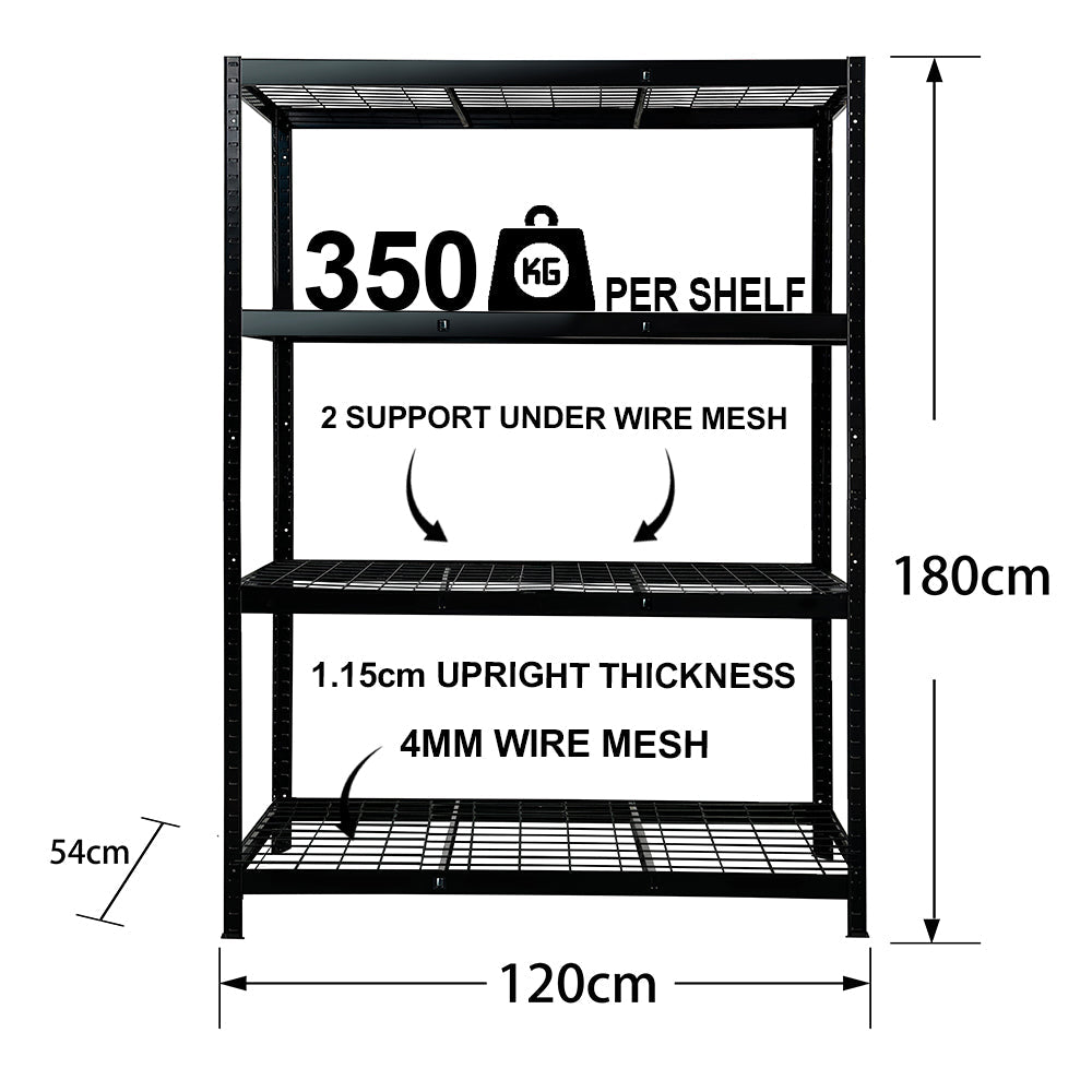 Anchor 180x120x54 Steel Mesh 1400Kg 4 Tier Shelving Unit Heavy Duty Industrial Greenlane Gear