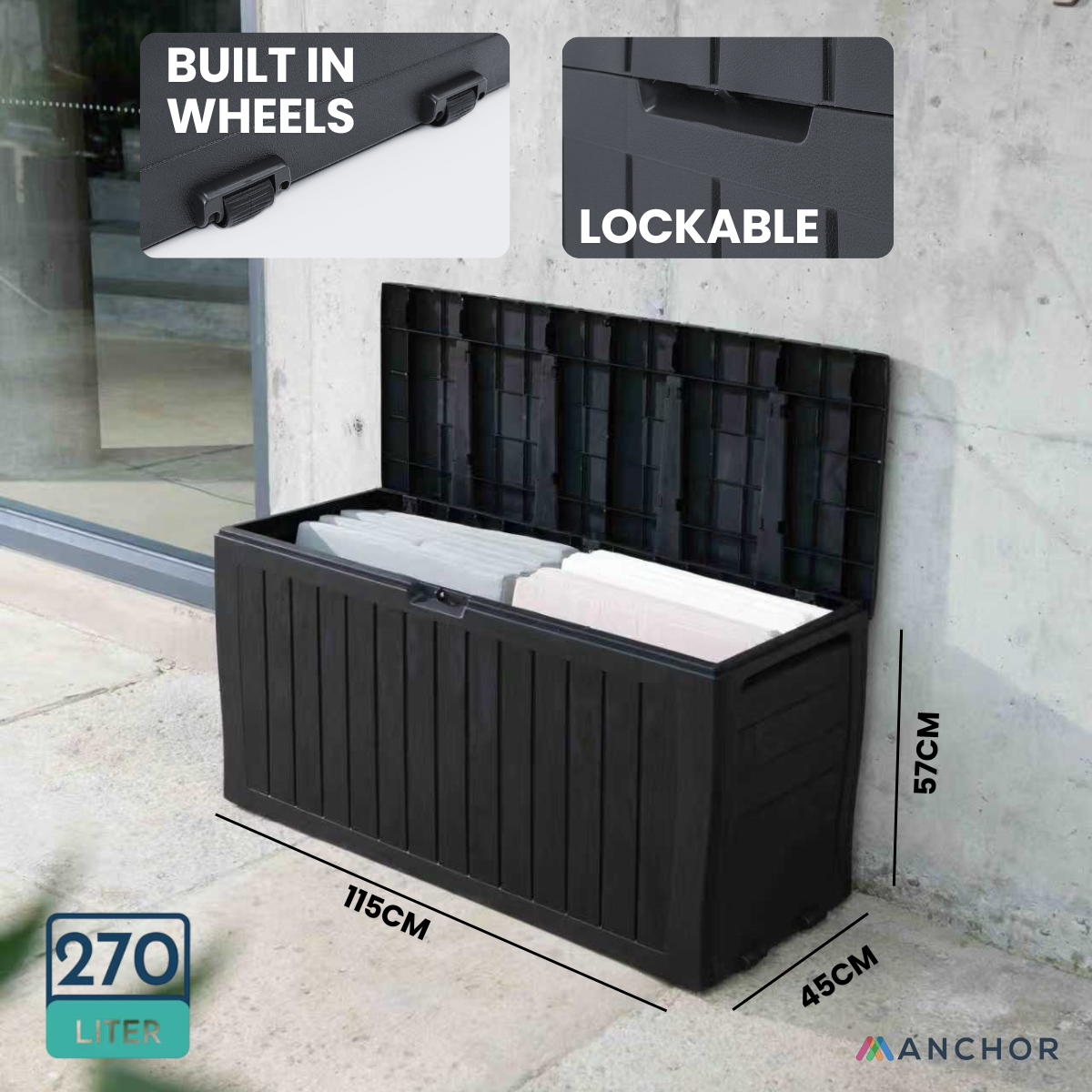 Anchor 270L Outdoor Garden Storage Box Weatherproof, Lockable & Seating Greenlane Gear