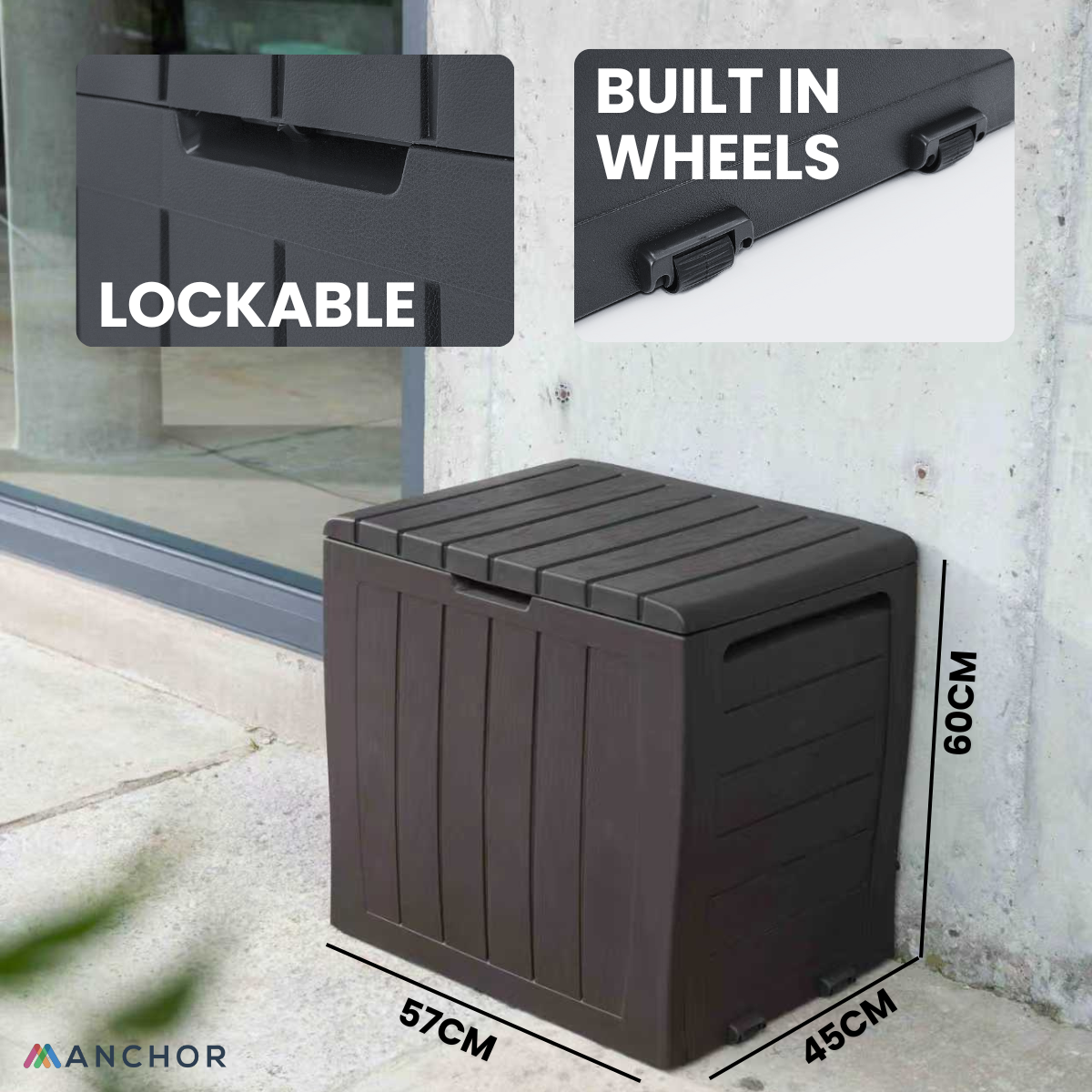 Anchor 140L Outdoor Garden Storage Box Weatherproof, Lockable & Seating Greenlane Gear