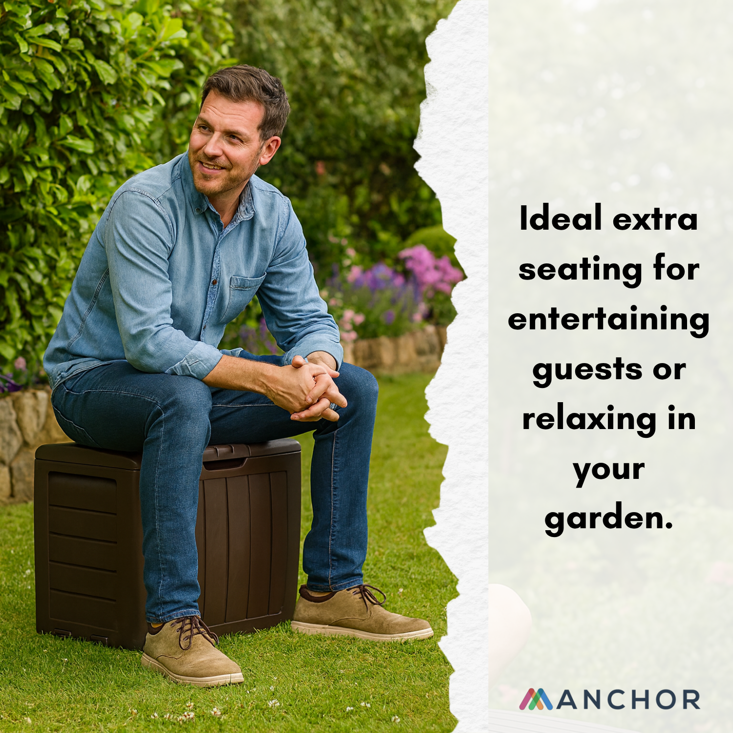 Anchor 140L Outdoor Garden Storage Box Weatherproof, Lockable & Seating Greenlane Gear