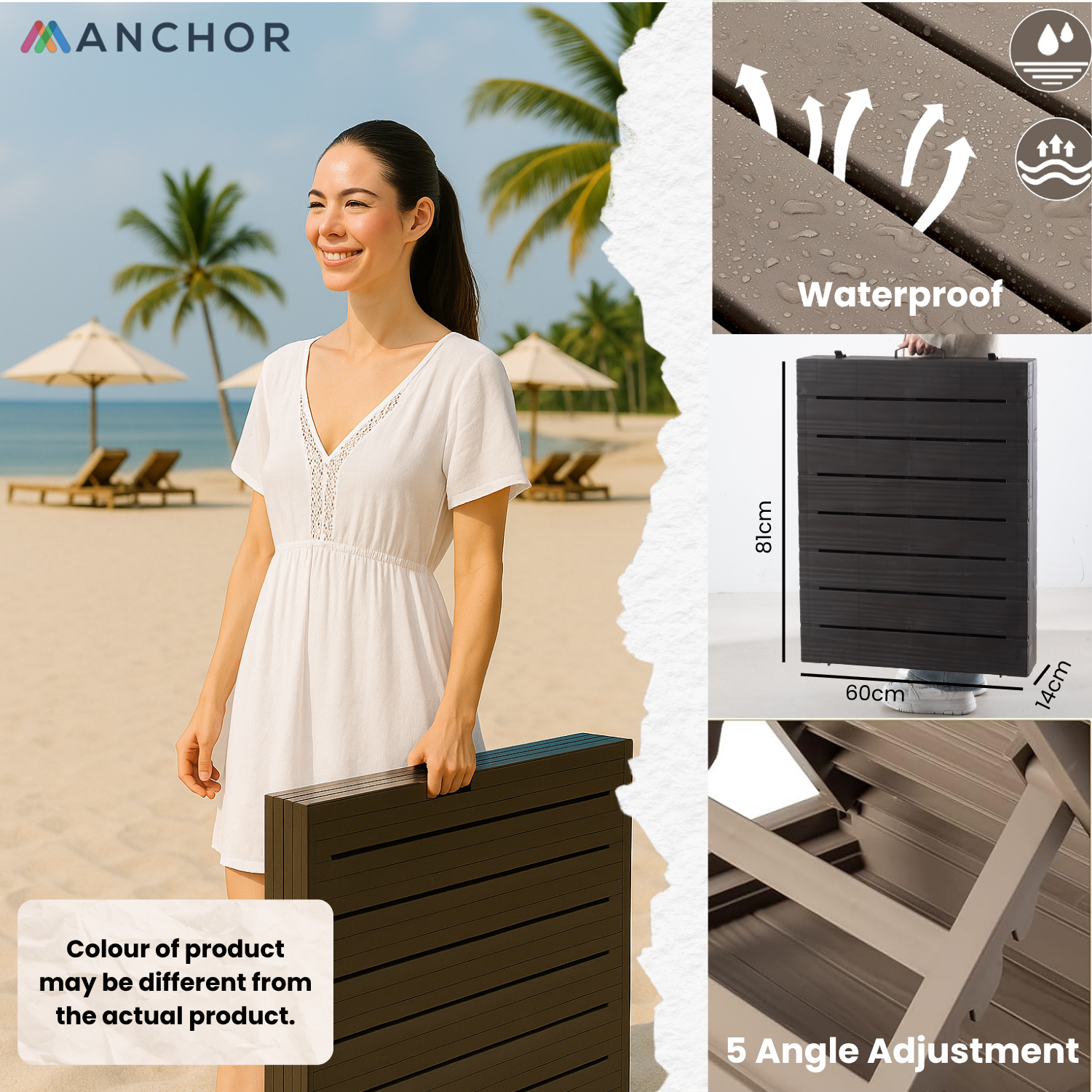 Anchor Sun Lounger with Cushion - 5 Position Reclining Patio Pool Chair Greenlane Gear