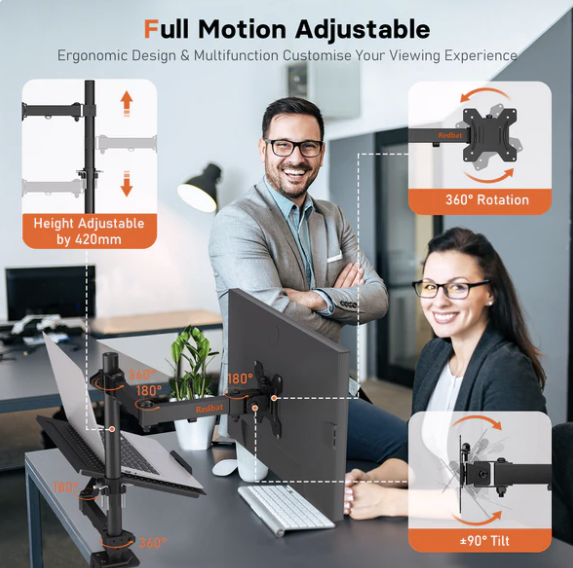 Bontec 13-27" Monitor Screen Arm Mount 17" Laptop Stand Tilt Swivel Rotate | Ergonomic Adjustable Monitor Stand