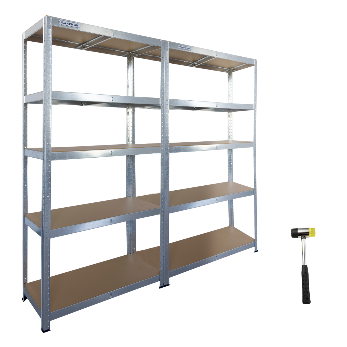 Anchor 2x 5 Tier Steel Racking Shelving 250kg 180x90x40cm & Hammer ...