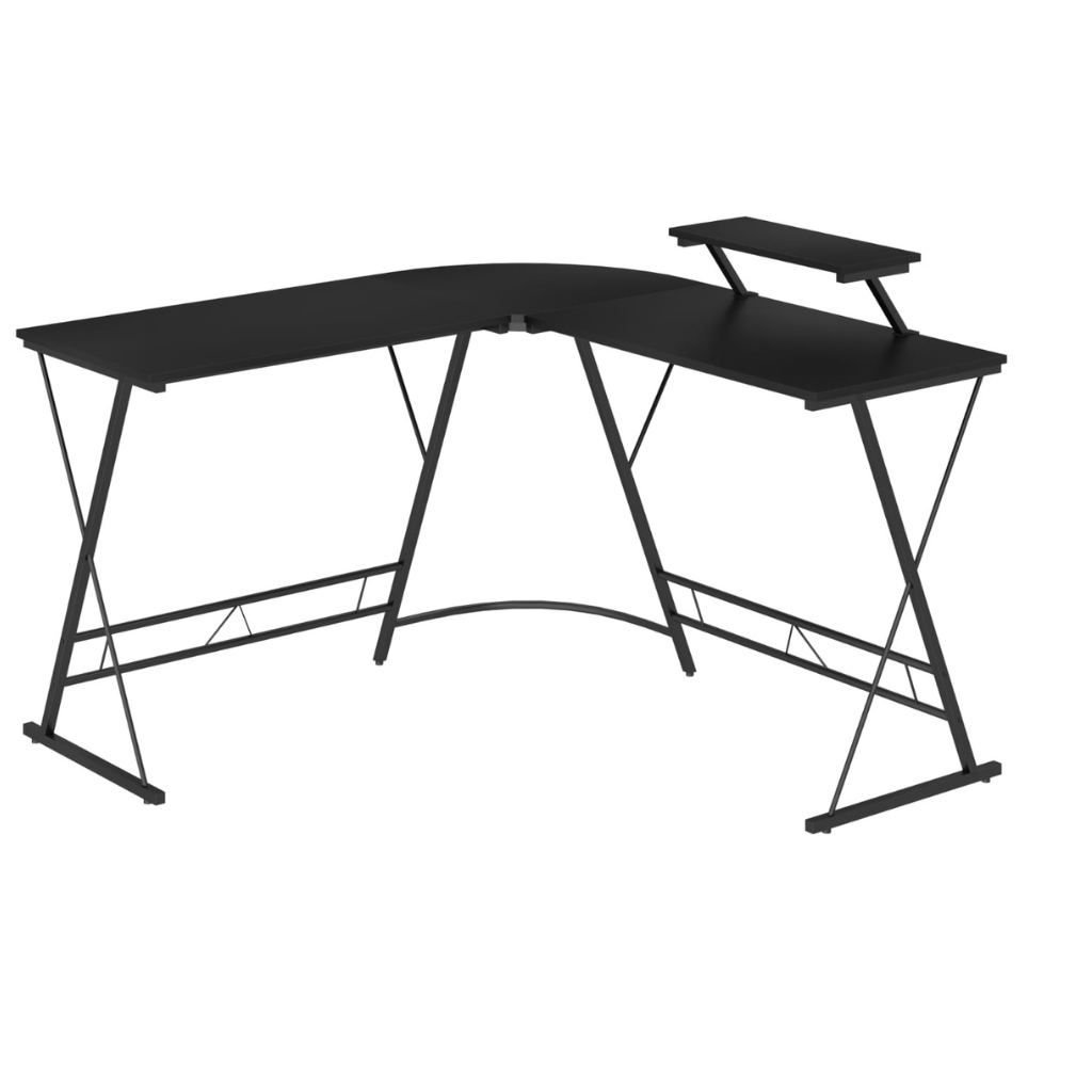 Space Saving Corner Gaming Desk + Home Office Study Workstation with Ergonomic Dual Level Monitor Shelf Greenlane Gear