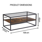 Anchor Home Office Coffee Table with Glass Table Top & Shelve; Rustic Brown Greenlane Gear