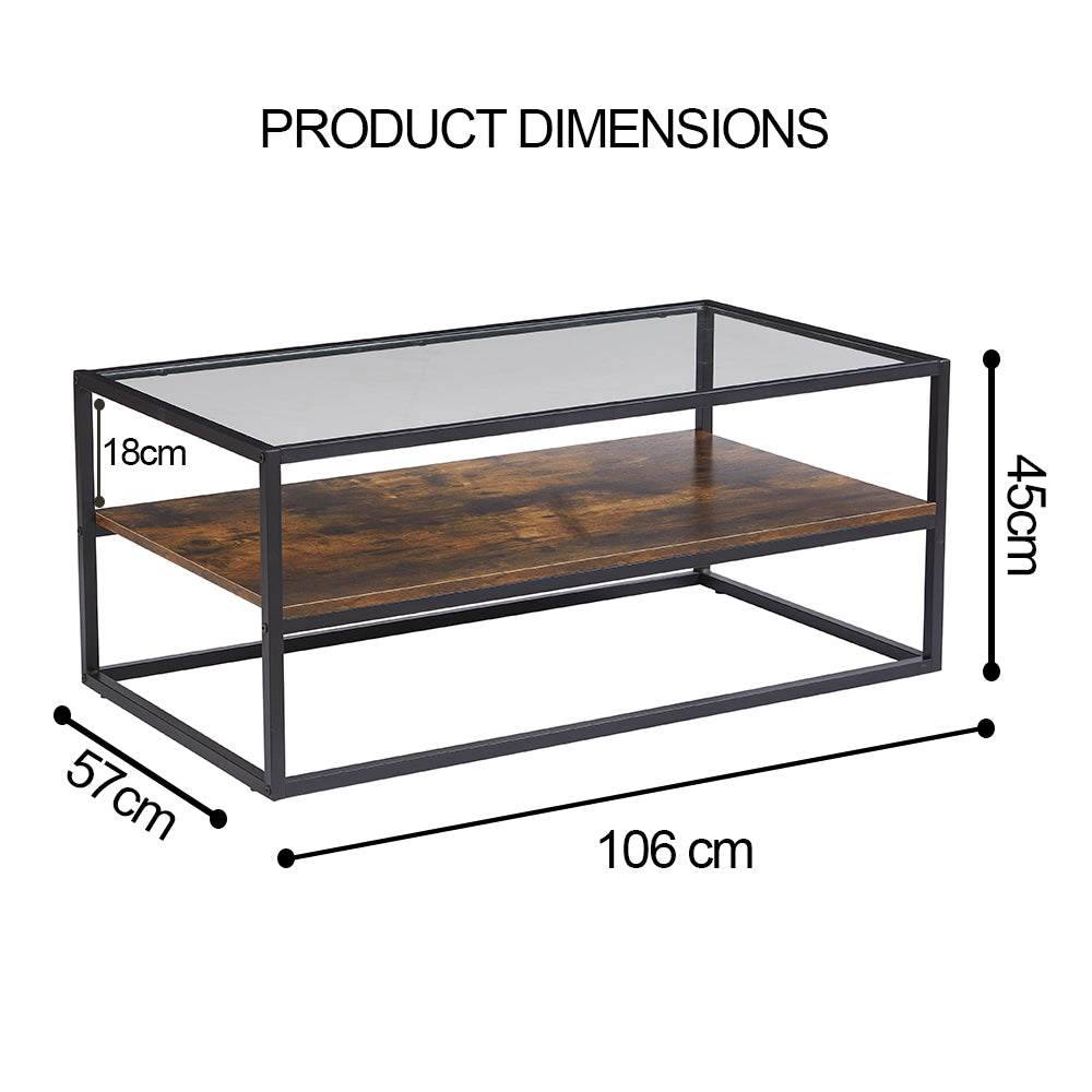 Anchor Home Office Coffee Table with Glass Table Top & Shelve; Rustic Brown Greenlane Gear