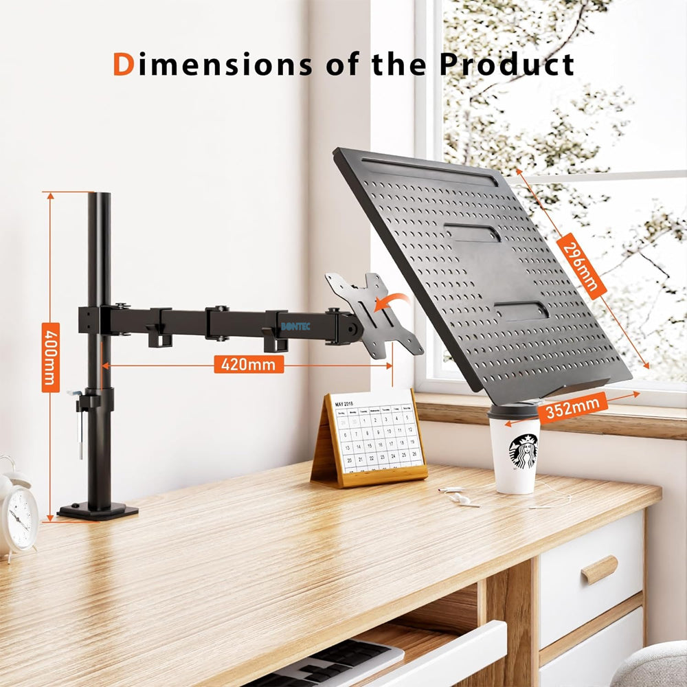 Bontec 13-32" Monitor Mount Arm with 17" Notebook Laptop Tray Capacity 8kg Greenlane Gear