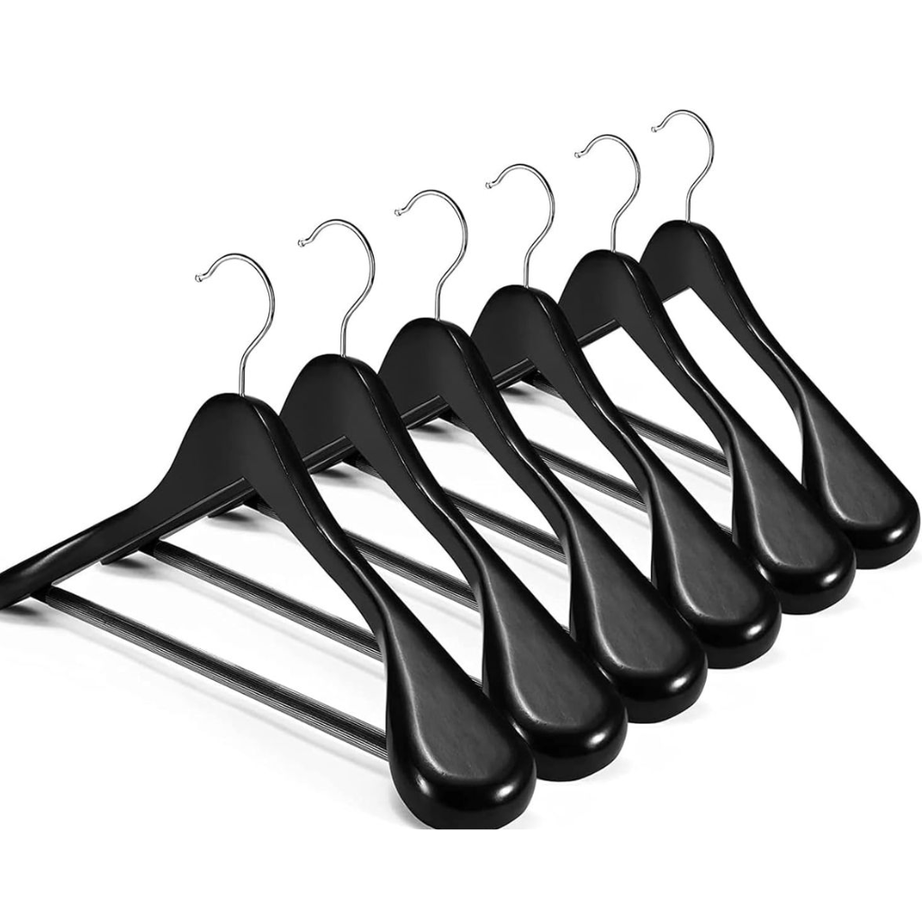 Anchor Broad Wide Shoulder Suit Coat & Jacket Wooden Hanger - Black