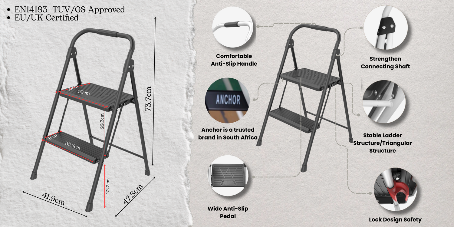 Anchor 2-Step Portable Folding Ladder Lightweight Multi-Use Indoor/ Outdoor Greenlane Gear