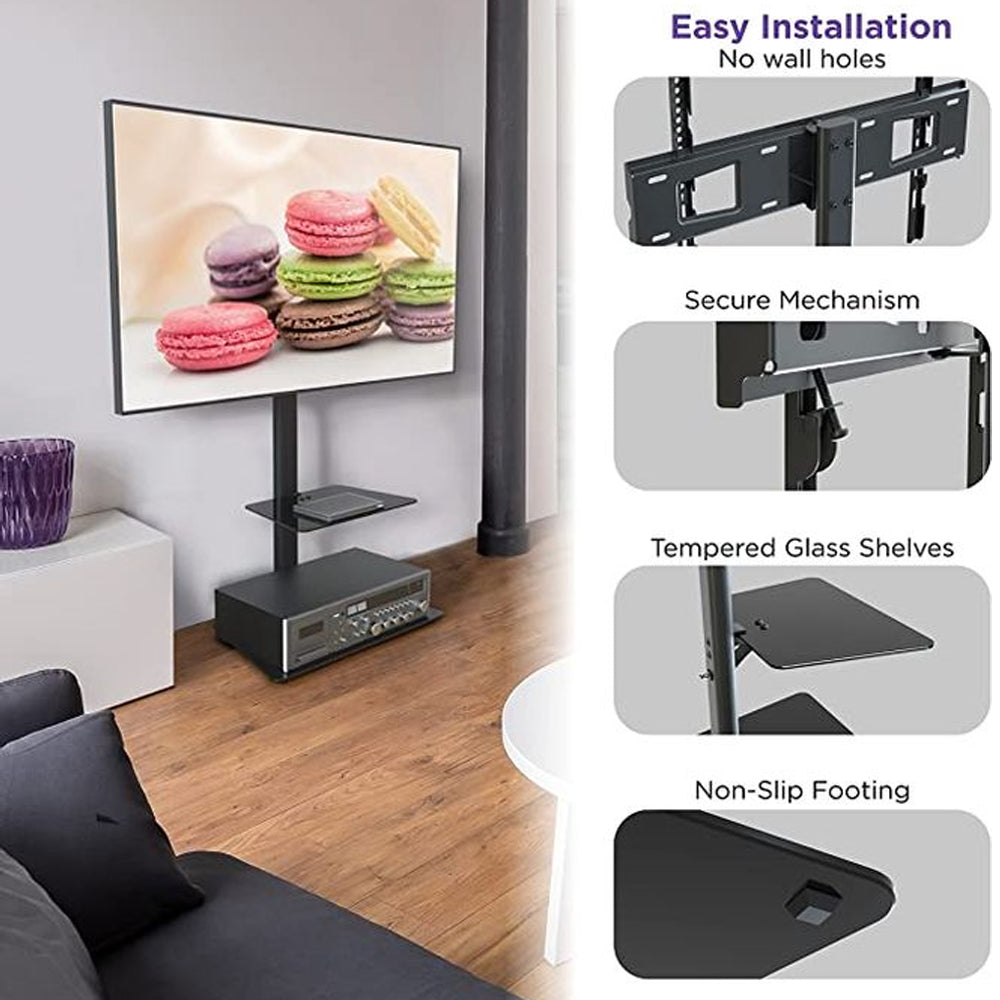 Anchor Home TV Floor Stand with Glass Shelve Base for 37-70 inches flat TV