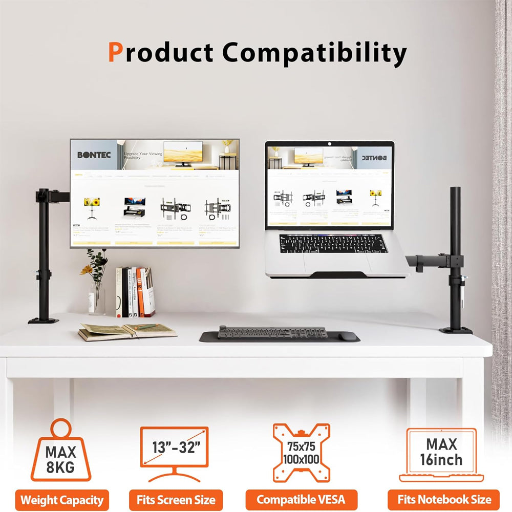 Bontec 13-32" Monitor Mount Arm with 17" Notebook Laptop Tray Capacity 8kg Greenlane Gear