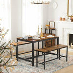 Anchor Rustic Brown Indoor Dinner Dining Table & 2 Benches Black Metal Leg Greenlane Gear