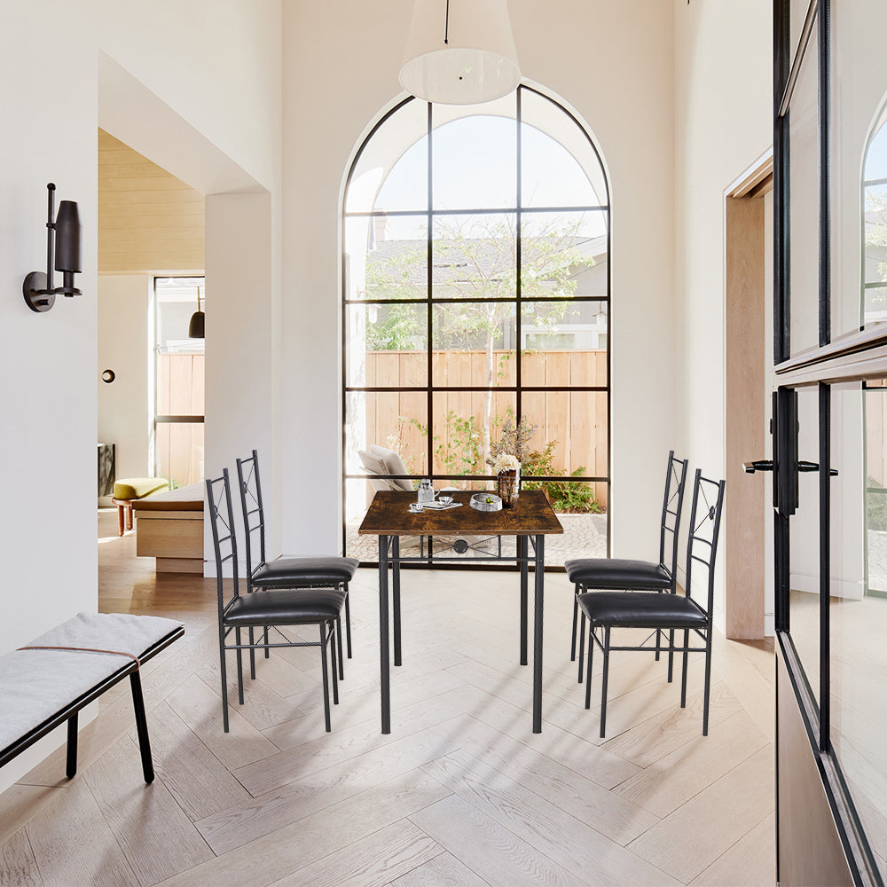 Anchor MDF 5Pc 110x70cm Wood & Metal Dining Table & Padded Chair Diner Set Greenlane Gear