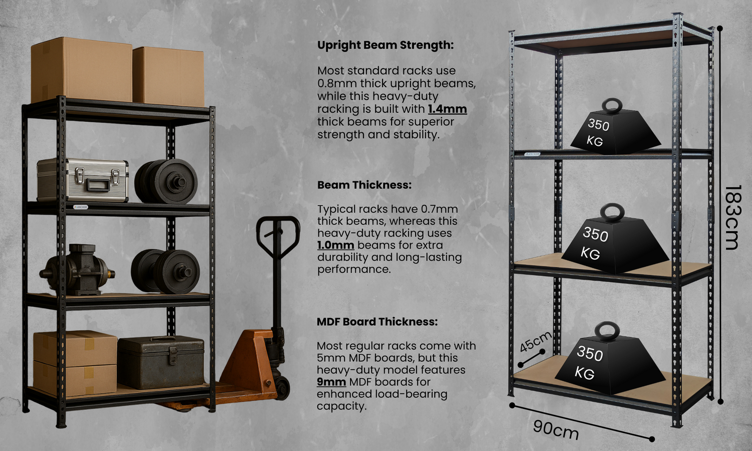 Anchor 4-Tier Boltless Steel Shelving Unit 183x90x45 Heavy Duty Storage Rack Greenlane Gear