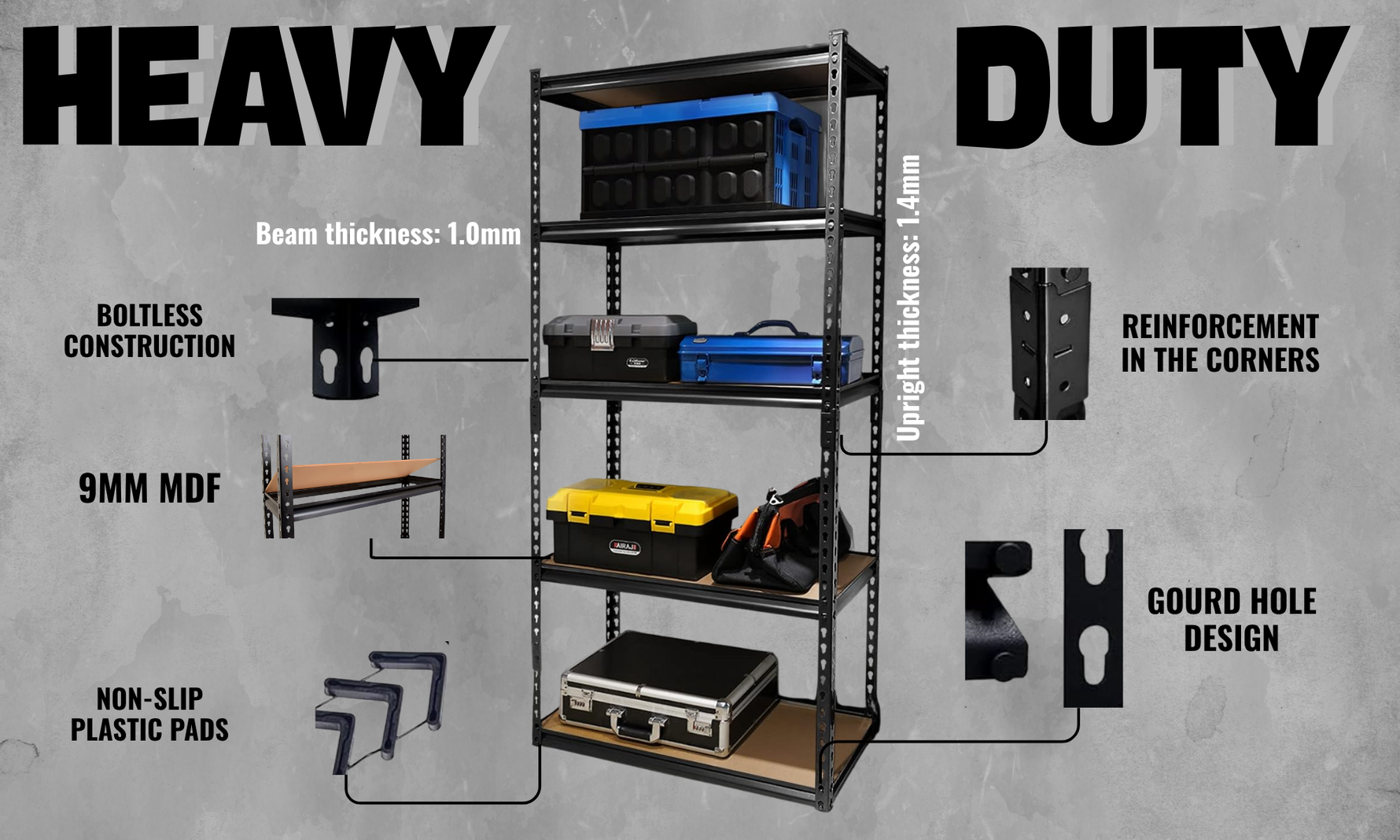 Anchor 5Tier Boltless Steel Shelving Unit 183x90x45 Heavy Duty Storage Rack Greenlane Gear