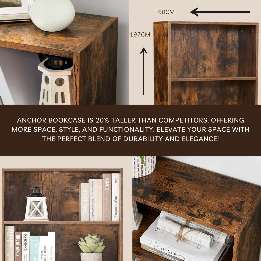 Anchor 6 Tier Bookcase Open Shelf Freestanding Bookshelf Storage Brown Greenlane Gear