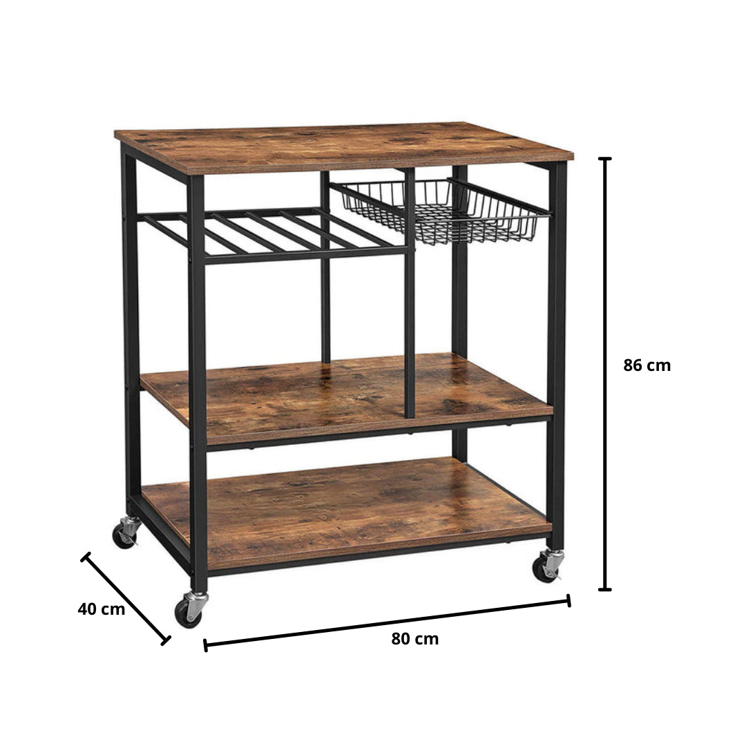 Anchor 2 Tier Kitchen Units Cart Trolley on Wheels with Wine Rack & Basket Greenlane Gear